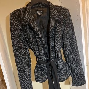 Sandro Black & Gray Zebra Print Belted Jacket, Size: Small